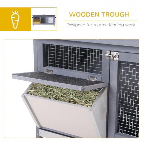 Wooden Rabbit Hutch Bunny Hutch Cage Guinea Pig with Waterproof Roof (Grey)