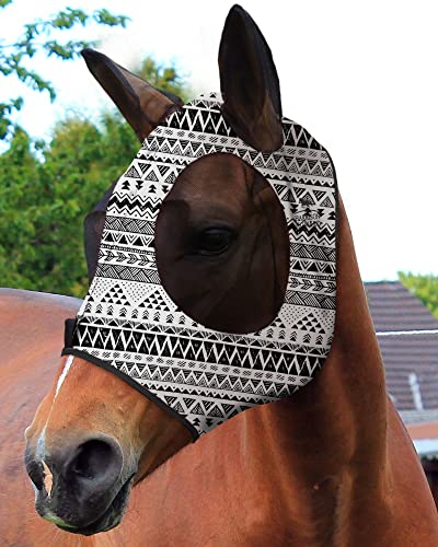 Super Comfort Stretchy Fitting Horse Fly Mask with UV Protection Soft on Skin with Breathability Doodle Aztec Pony (Pony / Doodle Aztec)