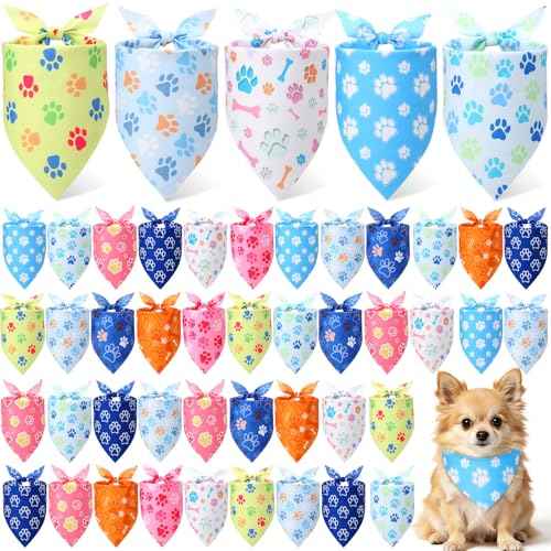 50 Pcs Paw Print Dog Bandanas Bulk for Party (Paw Pattern / 19.7 x 13.8 x 13.8 Inch)