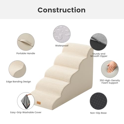 Dog Stairs for Small Dogs 22.8" H (Beige / Curved 15.7"x33"x22.8")