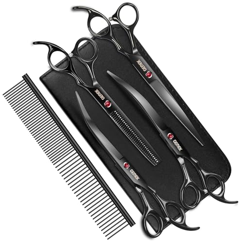 7.0in Titanium Dog Grooming Scissors Set (Black 6 in 1 7inch)