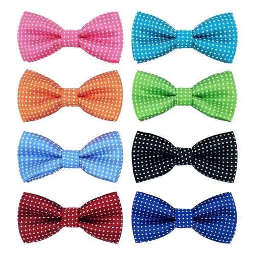 8 Pack Dot Dog Bowties for Small Dogs Slide on Collar (S/M)
