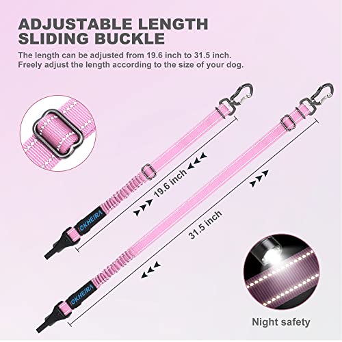 Dog Seatbelt Adjustable Reflective Bungee Harness with Aluminum Swivel Carabiner (Pink)