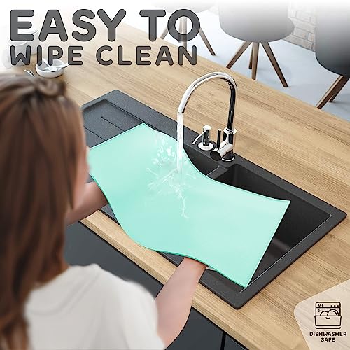 Dog Food Mat 28x18 Raised Edges Dogs Mat for Food and Water Prevent Spill (28" x 18" / Cyan)