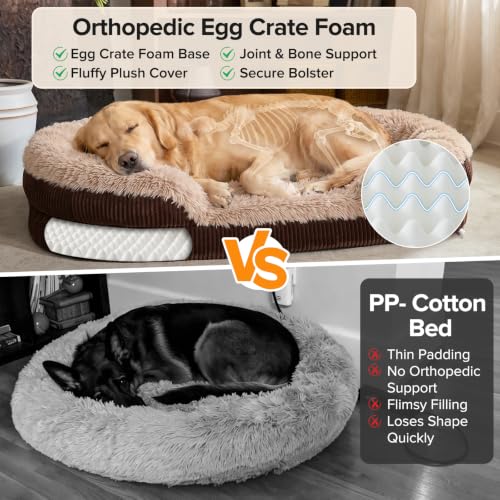 Fluffy Orthopedic Dog Beds Large Sized Dog (Dark Brown / XL (42"x 32"x 7"))