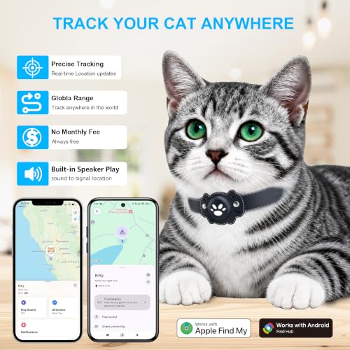 2-in-1 GPS Tracker for Cats: Smart Pet Collar with Real-Time Tracking,No Monthly Fee/Subscription (iOS & Android) Waterproof, Anti-Lost,365-Day Long Battery Life GPS Tracker Cat Collar (Blue) (Blue)