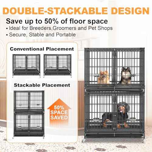 Taller 43" Two Tiers Dog Crate Cage Kennel with Divider (43"L - 2 Tiers - 4 Pack)