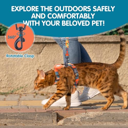 Cat Harness with Airtag Holder (Orange Print (Both Buckles on Chest))