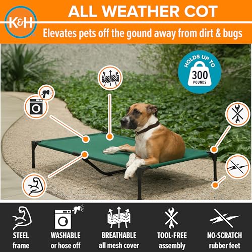 K&H Outdoor Elevated Dog Bed (Green Mesh / X-Large 50"L x 32"W)