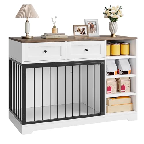 47" Medium Dog Crate Furniture with Storage (White / 47.2"L x 23.6"W x 33.5"H)