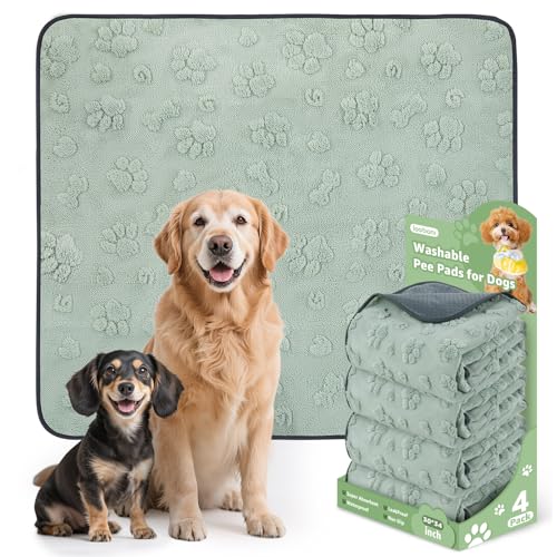 4 Pack Washable Pee Pads for Dogs (Green Dog Element / 30"x34"(Pack of 4))