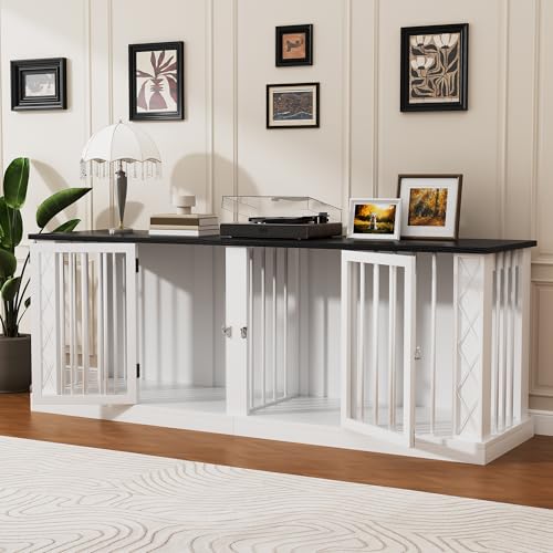 86.6" Double Dog Crate Furniture for 1 or 2 Dogs (White / 86.6"L x 23.6"W x 31.5"H)