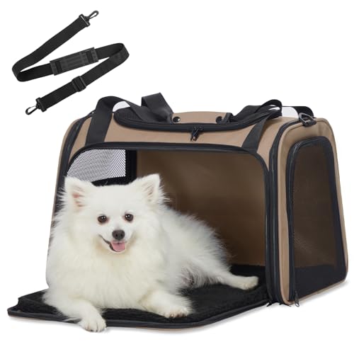 Soft Sided Cat Carrier for Medium Cats up to 25 lbs (20.0"L x 13.0"W x 13.0"H / New Khaki)