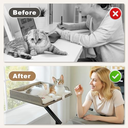 Cat Desk Bed 360°Rotating Supports to 50 Lbs Cozy Nest for Desk (Gray)