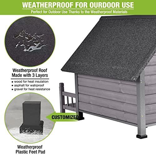 Dog House Outdoor Indoor Wooden Dog Cage with All Iron Frame Anti (45"D x 32.9"W x 32.6"H)