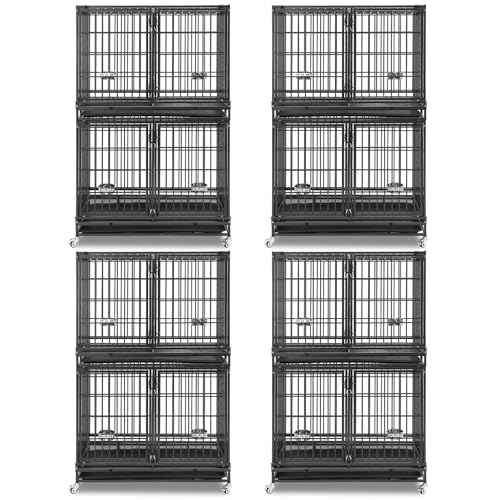 Taller 43" Two Tiers Dog Crate Cage Kennel with Divider (43"L - 2 Tiers - 4 Pack)