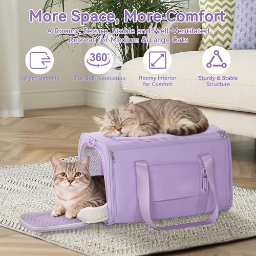Large Cat Carrier with Patented Safety Buckles (19.0"L x 12.0"W x 12.0"H / Purple)
