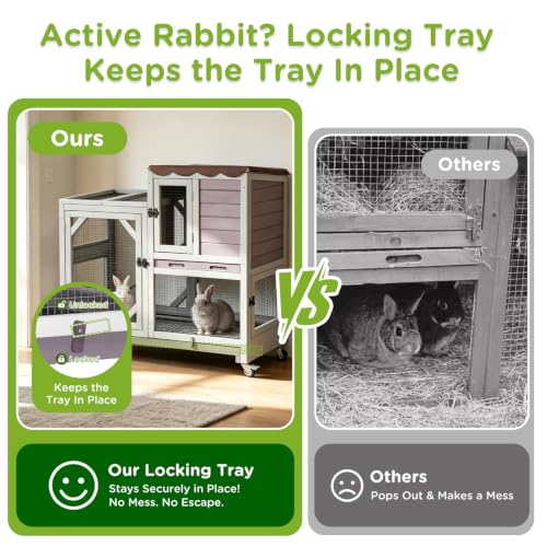 2 Story Rabbit Hutch Indoor Bunny Cage Outdoor Guinea Pig House Wooden Small Animal Cage with Chew