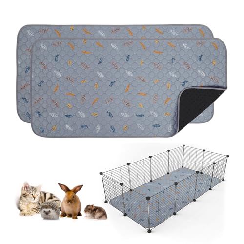 2 Pack Washable Guinea Pig Pee Pads (Leaves - Light Grey / 24x48 Inch (Pack of 2))