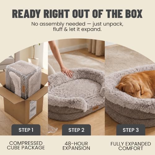 Fluffy Orthopedic Dog Beds Large Sized Dog (Sand / L-(40", UP to 70lbs))