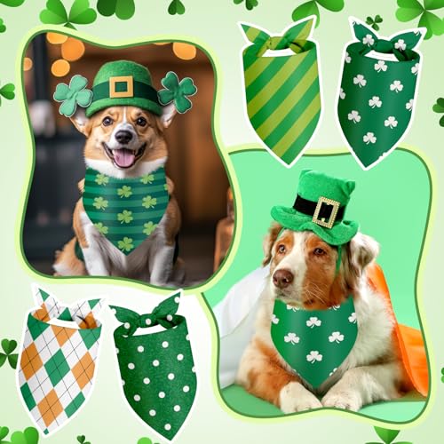 50 Pcs St Patricks Day Bandanas Bulk for Dogs Adjustable Irish Shamrocks Clover Green Plaid Triangle Soft Bibs Puppy Bandana for Small Medium Large Cat Pet Costume (St Patricks Day / 31.5 x 21.7 x21.7 Inch)