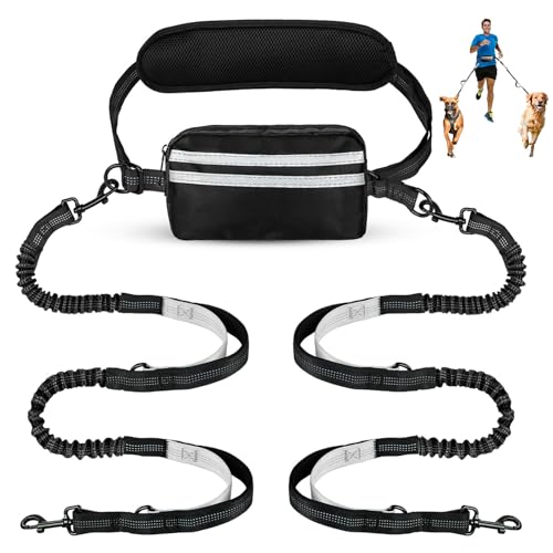 Hands Free Dog Leash for Two Dogs Walking (Black/Silver Gray / Large)