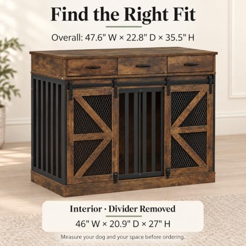 Furniture Dog Crate for Medium to Large Dogs (Brown / 47.6"L x 22.8"W x 35.5"H)