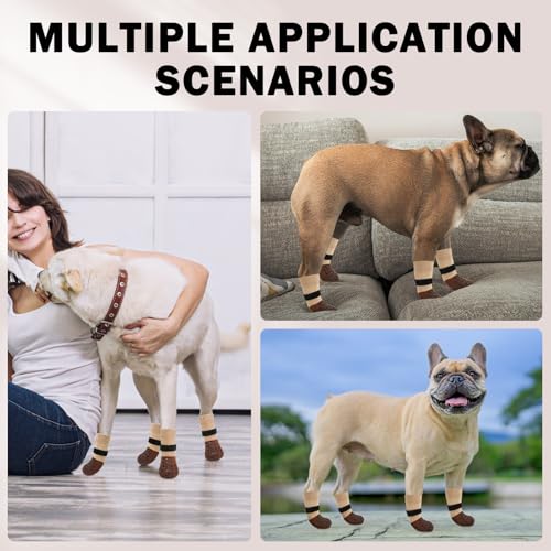 Anti Slip Dog Socks to Prevent Licking Paws for Hot (Khaki Two Color(Pack of 4) / Small)