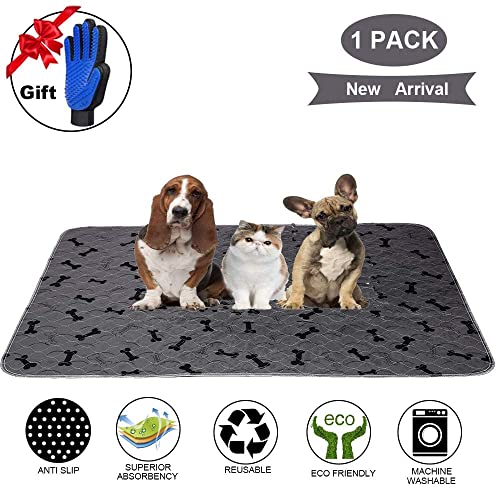 Washable Dog Pee Pads with Free Grooming Gloves (60x72 Inch (Pack of 1))