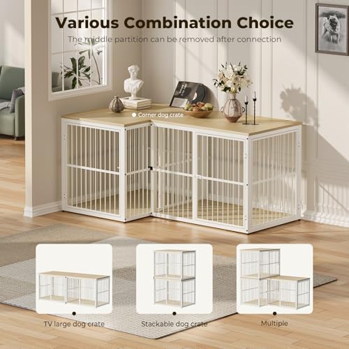 43'' XL Dog Crate Furniture with 3 Doors for Medium to Large Dogs (Natural Beech / 43.3"L x 29.9"W x 33.1"H)