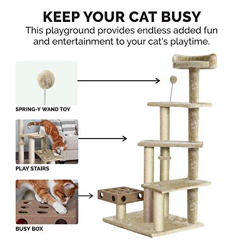 49.5" Tall Cat Tree for Indoor Cats (Cat Tower / Playstairs Playground (Cream))