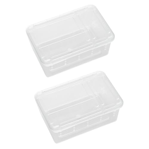 Portable Reptile Terrarium Habitat for Mini Pet Houses Breathable Holes Stackable Container (2PCS-Clear-XS)