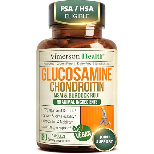 Vegan Glucosamine Chondroitin MSM Joint Supplements for Women & Men 180 Ct