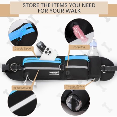 Hands Free Waist Leash with Pouch for Two Dogs (Blue)