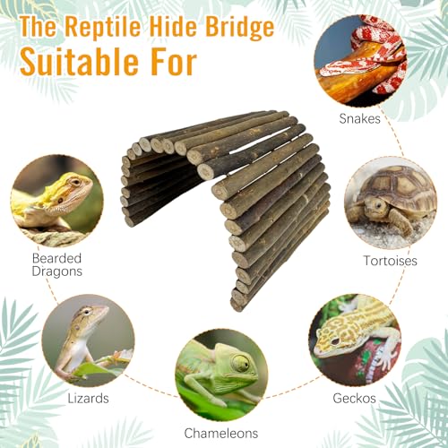13.8" L x 7.9" W Wooden Reptile Bridge Ladder Climbing Toy Natural Hideout Tunnel Ramp for Lizards Gecko Spiders Snakes Tortoise