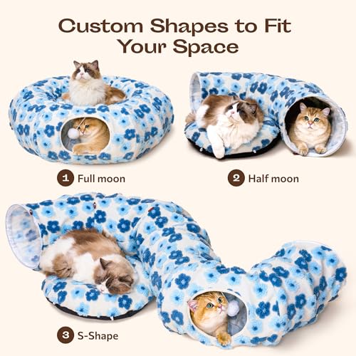 Indoor Cat Tunnel with Donut Bed (Blue Blossom)