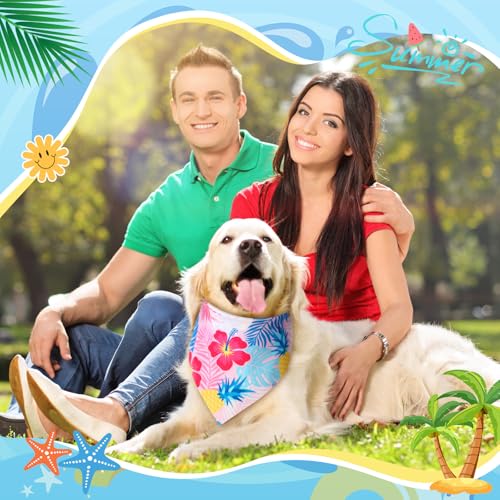 50 Pcs Hawaiian Dog Bandanas Bulk for Dogs Soft Bibs Adjustable Triangle Pet Bandana for Small Medium Large Costume (Hawaii Pattern / 25.6 x 17.7 x 17.7 Inch)