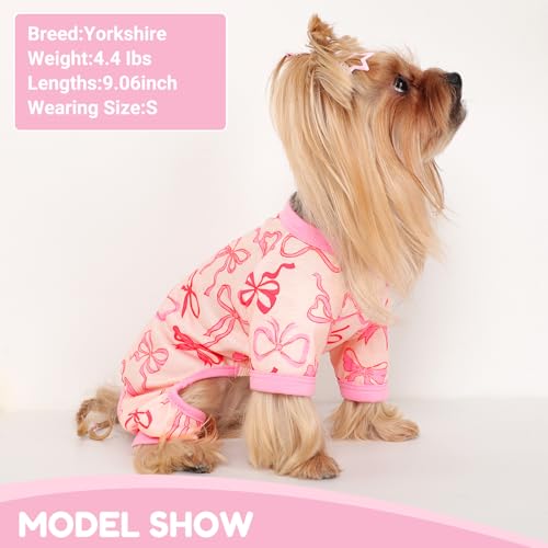 Dog Pajamas Small Sized Dogs Stretchable Summer Dog Clothes Pjs 4 Legs Girl Boy Cute Soft Puppy Outfits Doggie Cat Jammies Jumpsuit Sleeper for Pet (Bow Tie / X-Small (Chest 11in ))