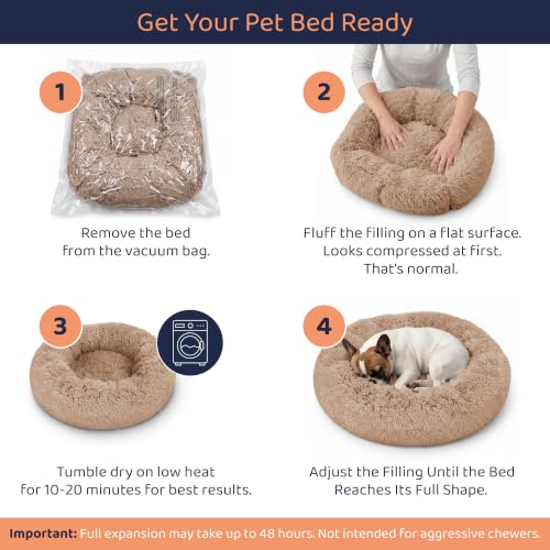 Calming Donut Dog Bed for Small Dogs (Camel / Small (23"L x 23"W x 8"Th))