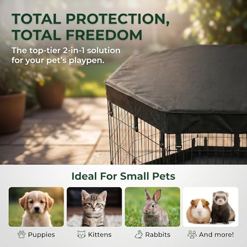 2-in-1 Octagonal Dog Playpen Bottom Pad for 24" Side Pen, Black (Black / No Pen: 00-Inch High)