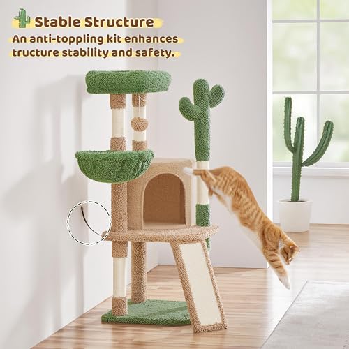 42in Brown Cactus Cat Tree Tower with Scratching Posts and Condo (Brown/Green)