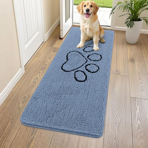 Dog Door Mat for Muddy Paws (59"X24" / Airy Blue and Black)
