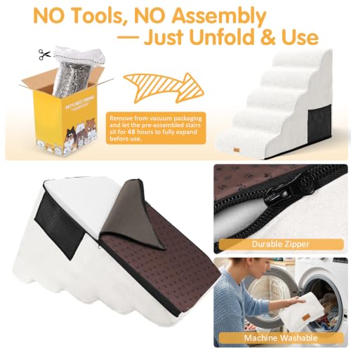 High Density Foam Dog Steps 5 Tiers (White / 33.1*15.7*22.5)