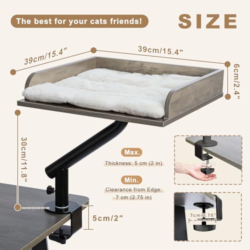Cat Desk Bed 360°Rotating Supports to 50 Lbs Cozy Nest for Desk (Gray)