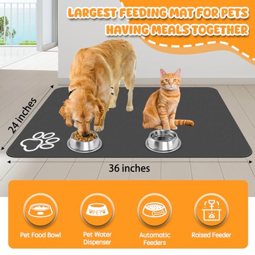 Dog Food Mat 36" x 24" Extra Large Absorbent Dog Mat for Food and Water (36"L x 24"W / Bohemia green)