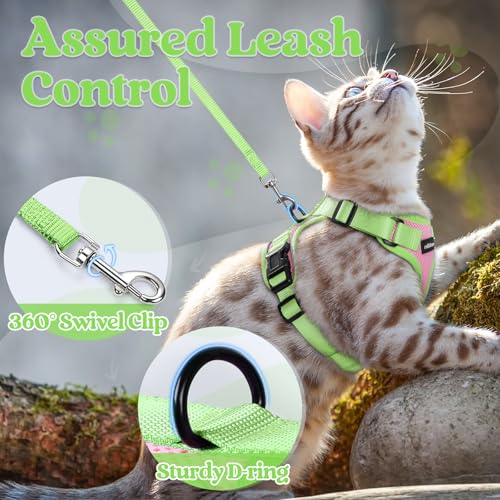 Cat Harness and Leash Set (Pink & Light Green / M)