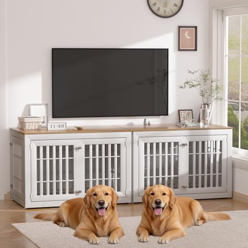 48" Heavy Duty Dog Crate Furniture for Large Dogs (47.2"L x 30.3"W x 31.9"H / White+Wood)