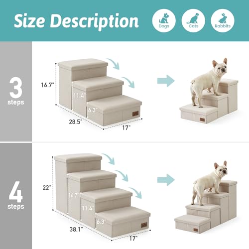 Dog Stairs with Storage (Beige / 28.5"L x 17"W x 16.7"H)
