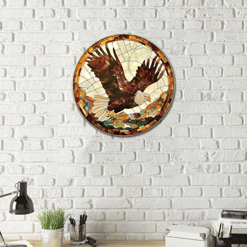 Metal Sign Tin Sign Circular Stained Glass Eagle Metal Garden Signs for Pet 8×8 Inches (8×8 Inches / Eagle-2)