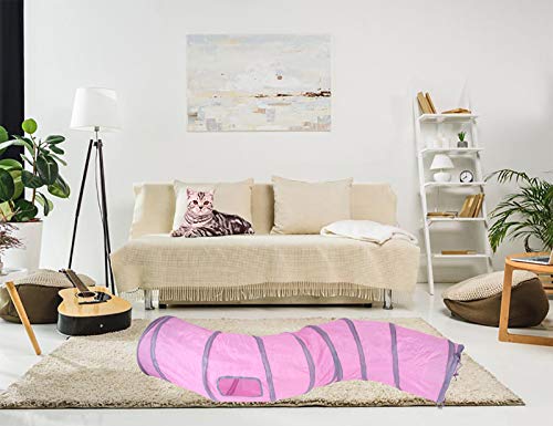 Cat Tunnel Toys for Indoor Cats Kittens Rabbits (47" (Shape S) / Pink)